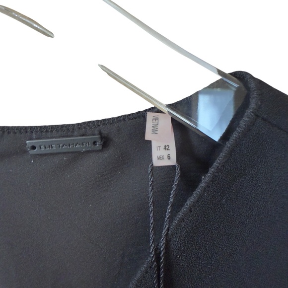 ELIE TAHARI 'Lourdes'~Black Crepe V-Neck Cold Shoulder Party Dress size 6 NEW - Picture 3 of 13